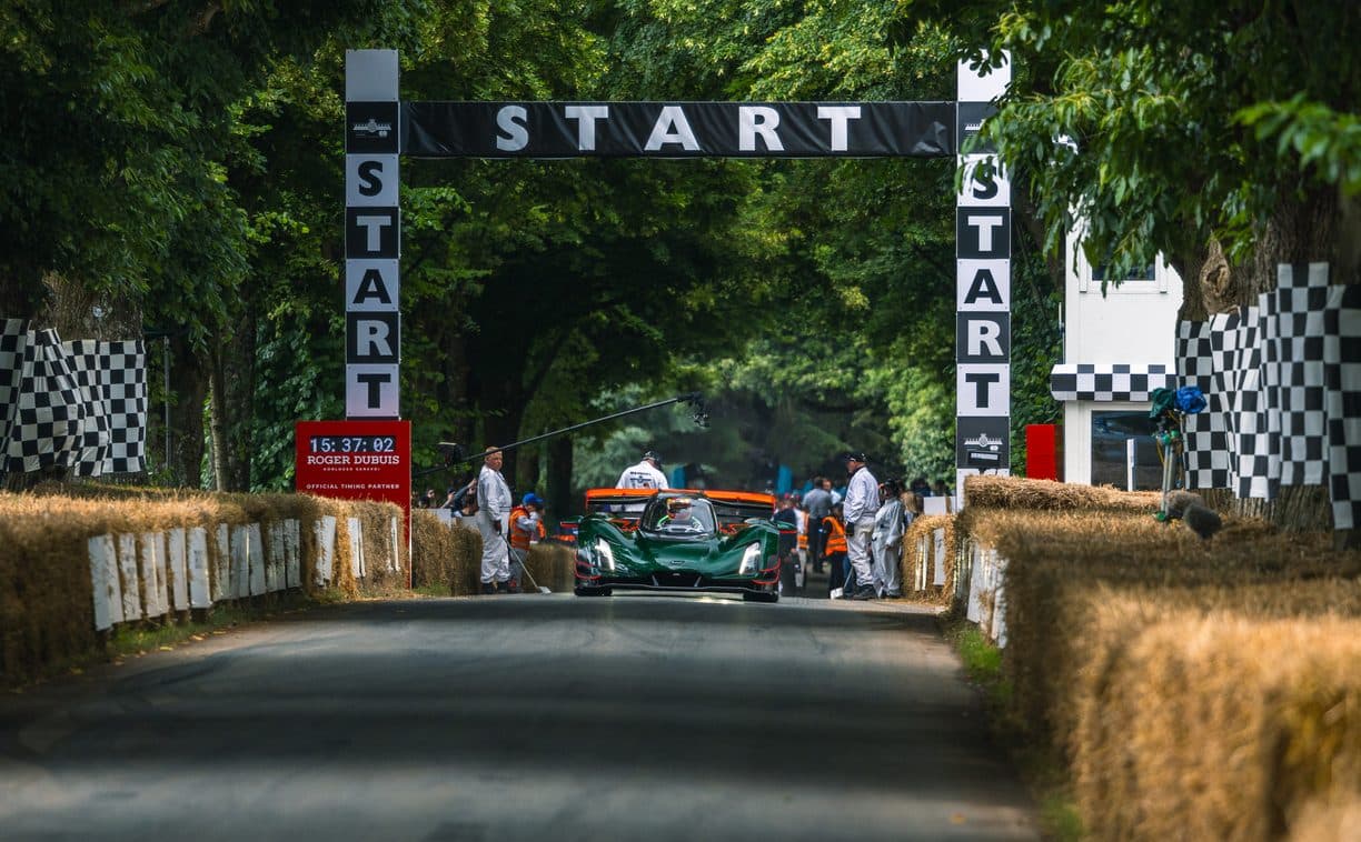 21C launching up the Goodwood Hillclimb
